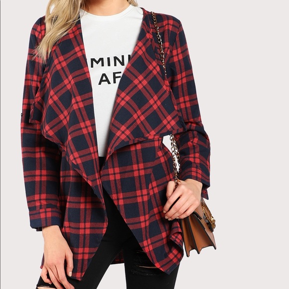 🏆HP🆕checkered Coat w/ waterfall collar - Picture 2 of 8